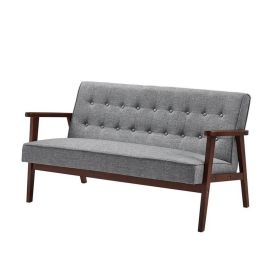 Mid-Century Modern Wood Frame Loveseat Sofa Couch with Seat/Back Cushion (Color: Grey)