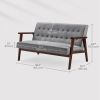 Mid-Century Modern Wood Frame Loveseat Sofa Couch with Seat/Back Cushion