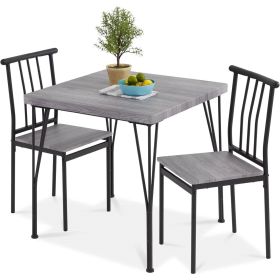 Modern 3-Piece Metal Frame Dining Set with Wood Top Table and 2 Chairs (Color: Grey)