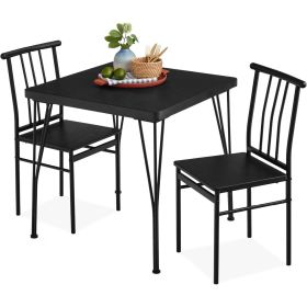 Modern 3-Piece Metal Frame Dining Set with Wood Top Table and 2 Chairs (Color: Black)