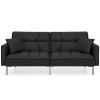 Plush Split-Back Design Convertible Linen Tufted Futon w/ 2 Pillows