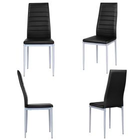 Set of 4 Modern High Back PVC Leather Dining Chairs with Metal Legs (Color: Black)