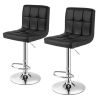 Set of 2 Modern Adjustable Height Bar Stools with PU Leather Swivel Seat