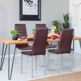 Set of 4 Modern High Back  PVC Leather Dining Chairs with Metal Legs (Color: Brown)