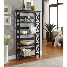 Glossy 5-Shelf Bookcase (Color: Black)