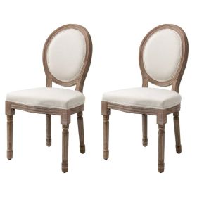 Set of 2 Vintage Upholstered Armless Curved Back Dining Chairs (Color: creamy white)