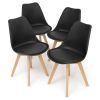 Set of 4 Modern Mid-Century Style PU Leather Dining Chairs with Wood Legs