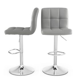 Set of 2 Modern Adjustable Height Barstools w/ Comfortable PU Leather Seat (Color: Grey)