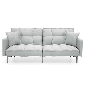 Plush Split-Back Design Convertible Linen Tufted Futon w/ 2 Pillows (Color: Gray)