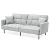 Plush Split-Back Design Convertible Linen Tufted Futon w/ 2 Pillows