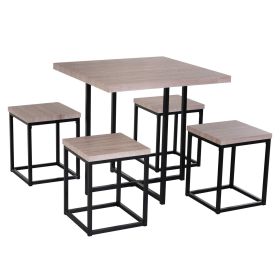 Farmhouse 5 Piece Square Steel Kitchen Dining Set (Color: Natural Wood)