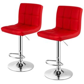 Set of 2 Modern Adjustable Height Barstools w/ Comfortable PU Leather Seat (Color: Red)