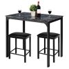 Modern 3-Piece Dining Set Faux Marble Table-Top and 2 Black Chairs Stools