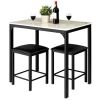 Modern 3-Piece Dining Set Faux Marble Table-Top and 2 Black Chairs Stools