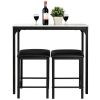 Modern 3-Piece Dining Set Faux Marble Table-Top and 2 Black Chairs Stools