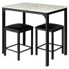 Modern 3-Piece Dining Set Faux Marble Table-Top and 2 Black Chairs Stools