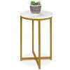 Round Cross Leg Design Coffee Side Table Nightstand with Faux Marble Top