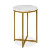 Round Cross Leg Design Coffee Side Table Nightstand with Faux Marble Top