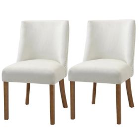 Set of 2 Modern Nailhead Diamond Stitch Upholstered Dining Chairs (Color: Beige White)