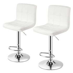 Set of 2 Modern Adjustable Height Bar Stool with PU Leather Swivel Seat (Color: White)