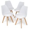 Set of 4 Modern Mid-Century Style PU Leather Dining Chairs with Wood Legs