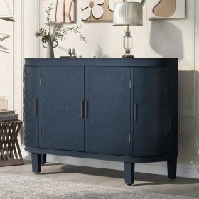 Accent Storage Cabinet Sideboard Wooden Cabinet with Antique Pattern Doors for Hallway;  Entryway;  Living Room;  Bedroom (Color: Navy Blue)