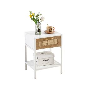 Modern Nightstand Rattan End Table with Drawer (type: Nightstand, Color: White)