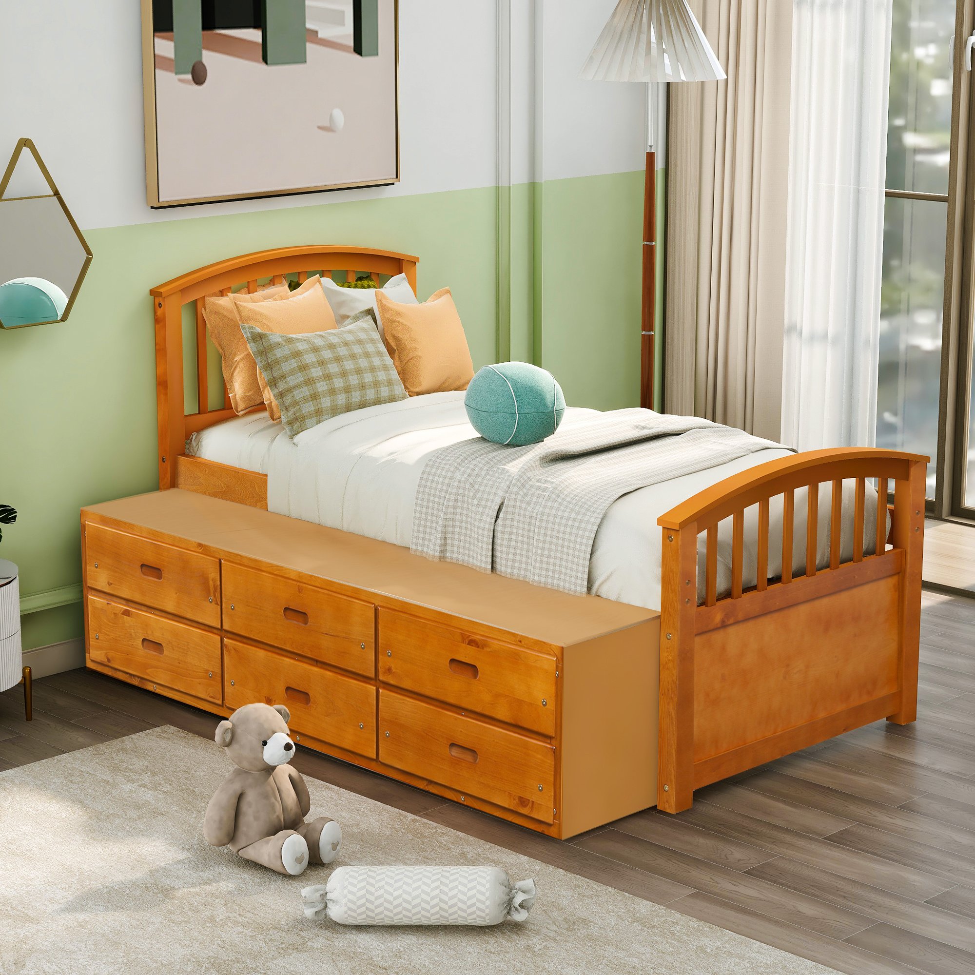 Twin Size Platform Storage Bed Solid Wood Bed with 6 Drawers Twin Size Platform Storage Bed Solid Wood Bed with 6 Drawers