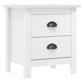 Bedside Cabinet Hill White 18.1"x13.8"x19.5" Solid Pine Wood (Color: White)